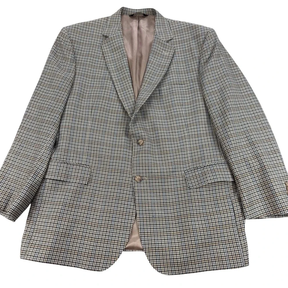 Jos A Bank Blazer Mens 46R Brown Check Silk Wool Tweed Sport Coat Jacket Classic
